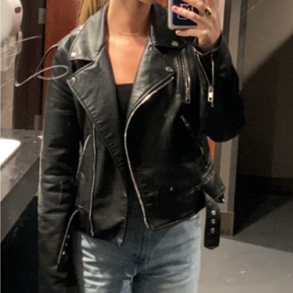 Zara Black Leather Biker Jacket